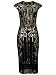 Vijiv 1920s Vintage Inspired Sequin Embellished Fringe Long Gatsby Flapper Dress, Glam Gold, L