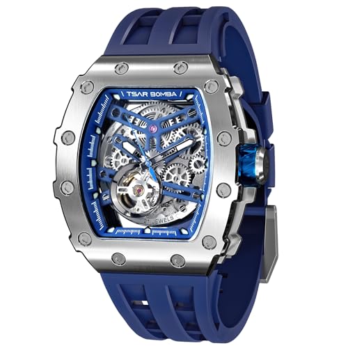 TSAR BOMBA Men's Automatic Watches Luxury Men's Watch Stainless Silicone Strap Waterproof Big Dial Gift 8228