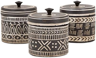 3-Pc Tribal Lidded Jar Set
