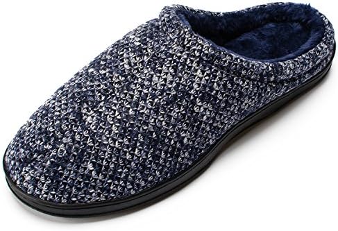 QXQY Men's Comfort Knitted Plush Anti-Skid Sole House Slipper Indoor Shoes (9 D(M) US, Blue)