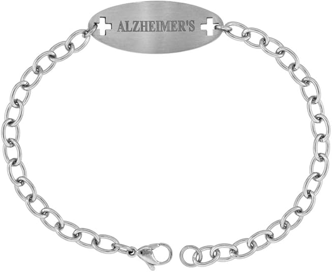 Stainless Steel Alzheimer Medical Alert ID Bracelet Jewelry