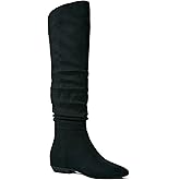 JustFab Knee High Boots Womens Pointed Toe Tall Boots Chunky Heel Long Boots Side Slip on Fashion Boots - ISSEY (Size 6.5, Black