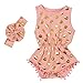 Messy Code Baby Romper Onesies Girls Clothes Gold Dot Jumpsuits Headband Outfit Sleeveless Boutique Peach Small / 6-12Month