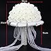 FIDDY898 Romantic Wedding Bride Holding Bouquet Roses with Crystal Diamond Ribbon Artificial Foam Flower Bouquet (White)