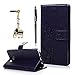 Note 5 Case,Samsung Galaxy Note 5 Case - Badalink Fashion Wallet PU Leather with Embossed Flowers Butterfly [Card Holders] Flip Cover with Hand Strap & 3D Cute Elephant Dust Plug & Stylus Pen - Purple
