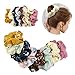 Homerove 28pcs Scrunchies - 12 Vintage Velvet & 8 Flowered Chiffon & 8 Smooth Satin Elastic Hair Bands, Scrunchy Hair Ties Ropes for Women or Ladies or Girls Hair Accessories