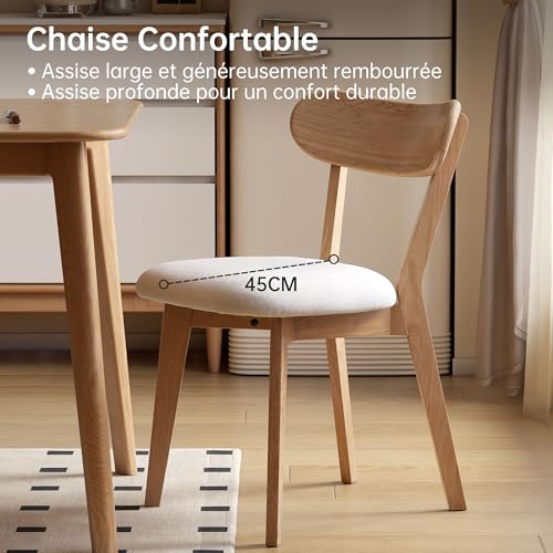 YESWOOD Set of 4 Solid Oak Dining Chairs, Ergonomic Backrest, Padded Chair for Dining Room, Kitchen, Living Room, Office, Bedroom, 47.5 x 55 x 78 cm, Natural Oak