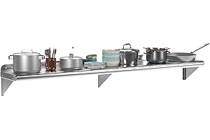 RIEDHOFF Stainless Steel Shelf 12" x 72", 260 lb [NSF Certified] Commercial Metal Wall Mount Shelf with Backplash for Restaurant, Laundry Room, Kitchen and Garage