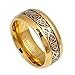 GiftsWithThought 9mm - Man Ladies - Titanium Yellow Gold IP Plating Celtic Dragon Knot Over Rosewood Inlay Wedding Band Ring