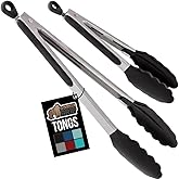 GORILLA GRIP Stainless Steel Heat Resistant Kitchen Tongs for Cooking, Set of 2 BBQ Tong, Non Scratch Silicone Tip for Pans,