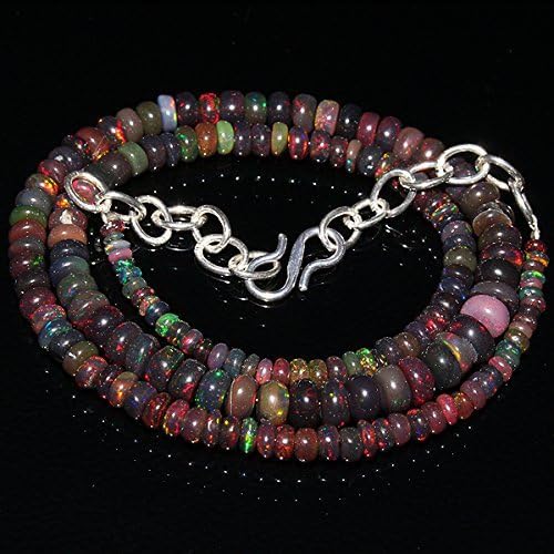 Natural Ethiopian Welo Fire Black Opal Rondelle Beads Necklace Play of Color Length :- 16" #690