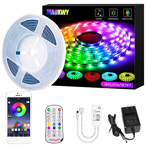 Led Light Strip, MAOWXY 19.7ft UL Certified Music Sync Rope Lights APP Controlled Color Changing Led Strip Lights with 16 Million Dimmable Colors for Room Bedroom Kitchen TV Party, 3 Way Controls