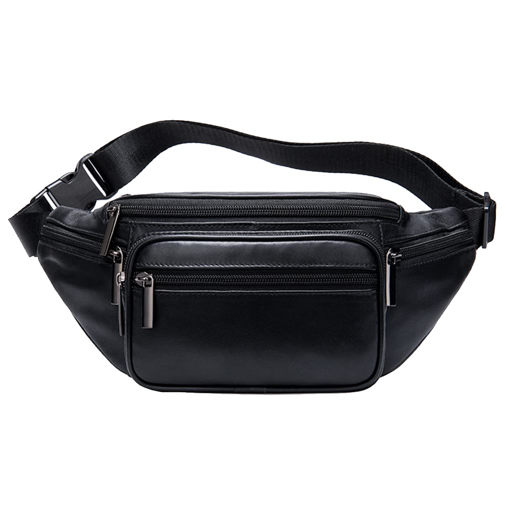 Hebetag Leather Fanny Pack Waist Bag for Men Women Travel Hiking Running Hip Bum Belt Slim Cell Phone Purse Wallet Pouch Black — image 1