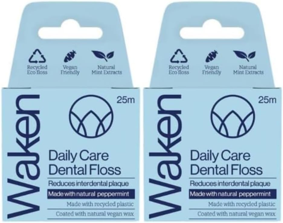 Waken Peppermint Dental Floss 25m Pack of 2 100% Natural Vegan Eco Packaging