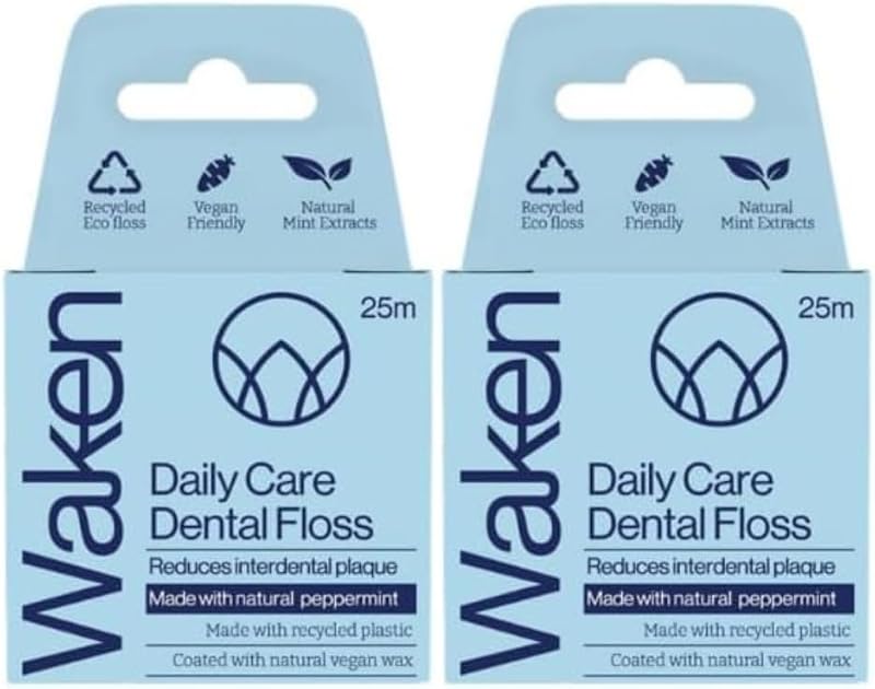 Waken Peppermint Dental Floss 25m Pack of 2 100% Natural Vegan Eco Packaging