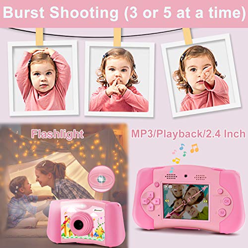 PROGRACE Kids Camera Portable Handheld Console Game for Toddler 4-12 Year Old Girls Boys Toy Gifts Children Camera for Kids Support 4000+ Games Music Selfie Kids Digital Video Camera 12M 2.4Inch(Pink)