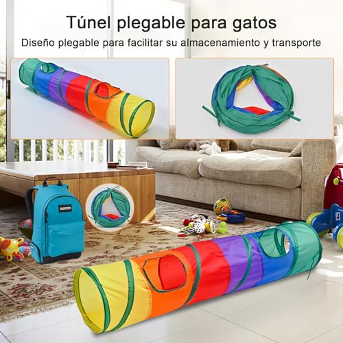 SORALEK Kit de 24 Juguetes para Gato, Incluye Tunel para Gato de 120cm, Palo Guía, Pelotas, Ratones y Mas, Juguetes para Gatos Interactivos