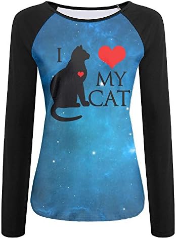 Thende I Love My Cat Valentine Women's Crew Neck Long Sleeve Raglan T-Shirts L