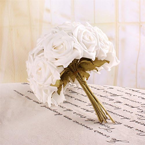 1Dozen DIY Rose Foam Flower Perfect for Wedding Bouquet Bride Bridal Hydrangea Party Home Decoration Flora (Pure White)