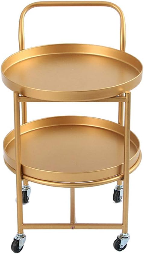Table XIAOYAN Side Sofa Side 2 Tier Iron Round Coffee With Wheels Nordic Small Cart（ Gold 40 * 40 * 63CM） Multifunction