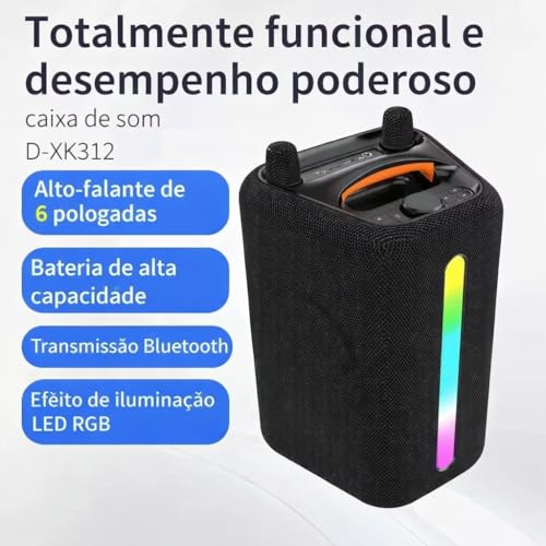 Caixa de Som Portátil 100W RMS Graves Potentes RGB Bluetooth 5.3, USB e AUX, Bateria Longa Duração com 2 Microfones sem Fio para Festas, Viagens, Karaoke e Uso Externo
