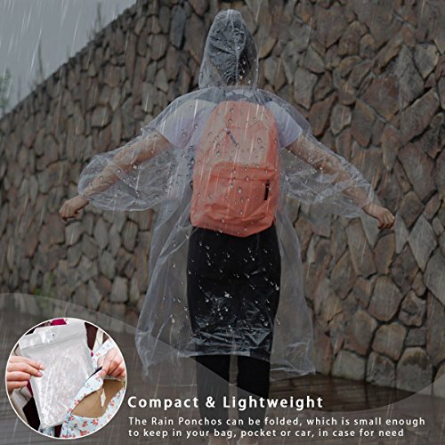 Aiduy Rain Poncho, Emergency Disposable Rain Ponchos with Drawstring Hood and Elastic Sleeve for Adults Men and Women, Survival Kit Accessory for Camping, Hiking, Traveling, Sporting - 5 Pack - Thumbnail 4