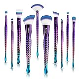 Terresa Makeup Brushes, 10 Pcs Premium Mermaid Makeup Brush Set with Bag - Professional Synthetic Foundation Blush Contour Brush for Powder or Creams - Ideal for Applying Cosmetics on Face