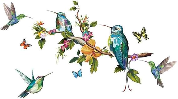 JPDP Tatuajes de pared Pájaros en el árbol Mariposa y palo de colores