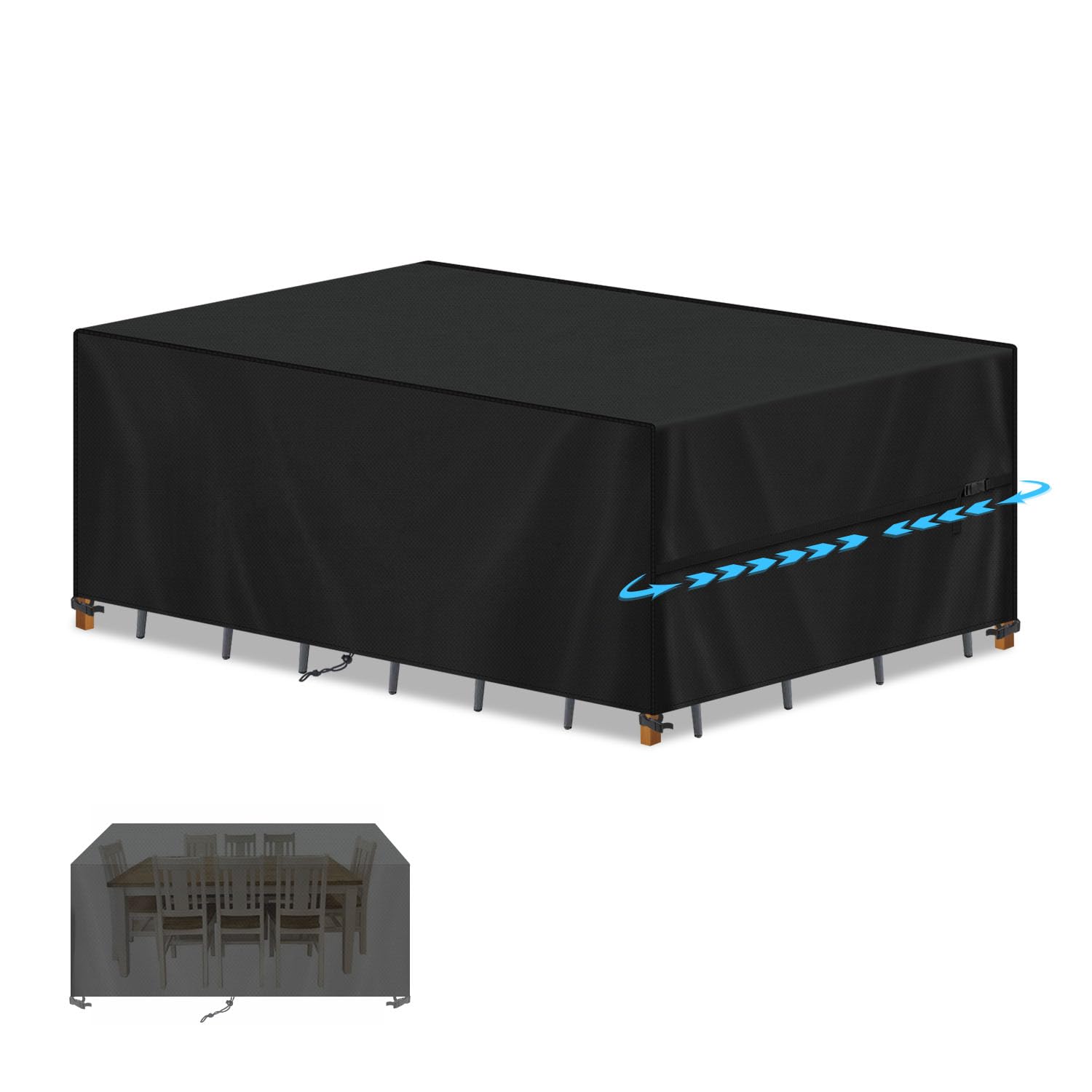 SIMPHAUS Garden Table Covers Waterproof Patio Set Garden Furniture Covers for Outdoor Table and Chairs Outdoor Dining Set Cover Heavy Duty Garden Cover 420D Oxford Fabric 200x80x70cm