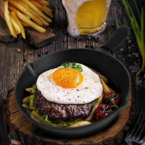 Ausein Juego de 5 Sartenes de Hierro Fundido, Cast Iron Skillet con Espátula y Guantes, Cacerolas de Hierro Fundido Antiadherentes, Ideal para el hogar, la cocina y el camping