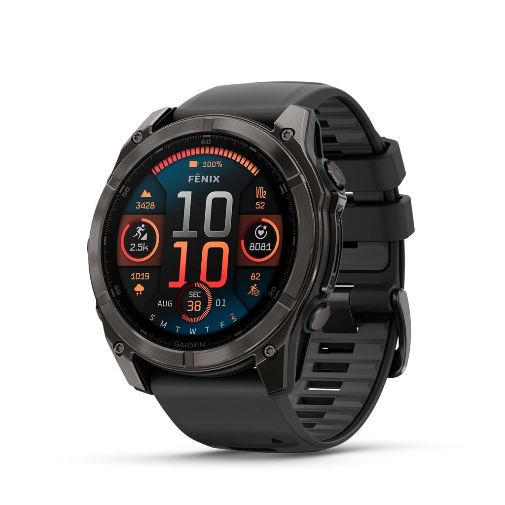 Garmin fēnix® 8 – 51 mm, AMOLED, Sapphire, Premium Multisport GPS Smartwatch, Long-Lasting Battery Life, Dive-Rated, Built-in LED Flashlight, Carbon Gray DLC Titanium with Pebble Gray Band Image