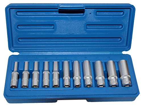 ALKAN Lange Steckschlüsseleinsätze Nusskasten Stecknuss Schraubenschlüssel Stecknüsse 1/4" Nuss 4-13 mm - Chrom-Vanadium-Stahl - 11-tlg. Inkl. robuste Kunststoffbox