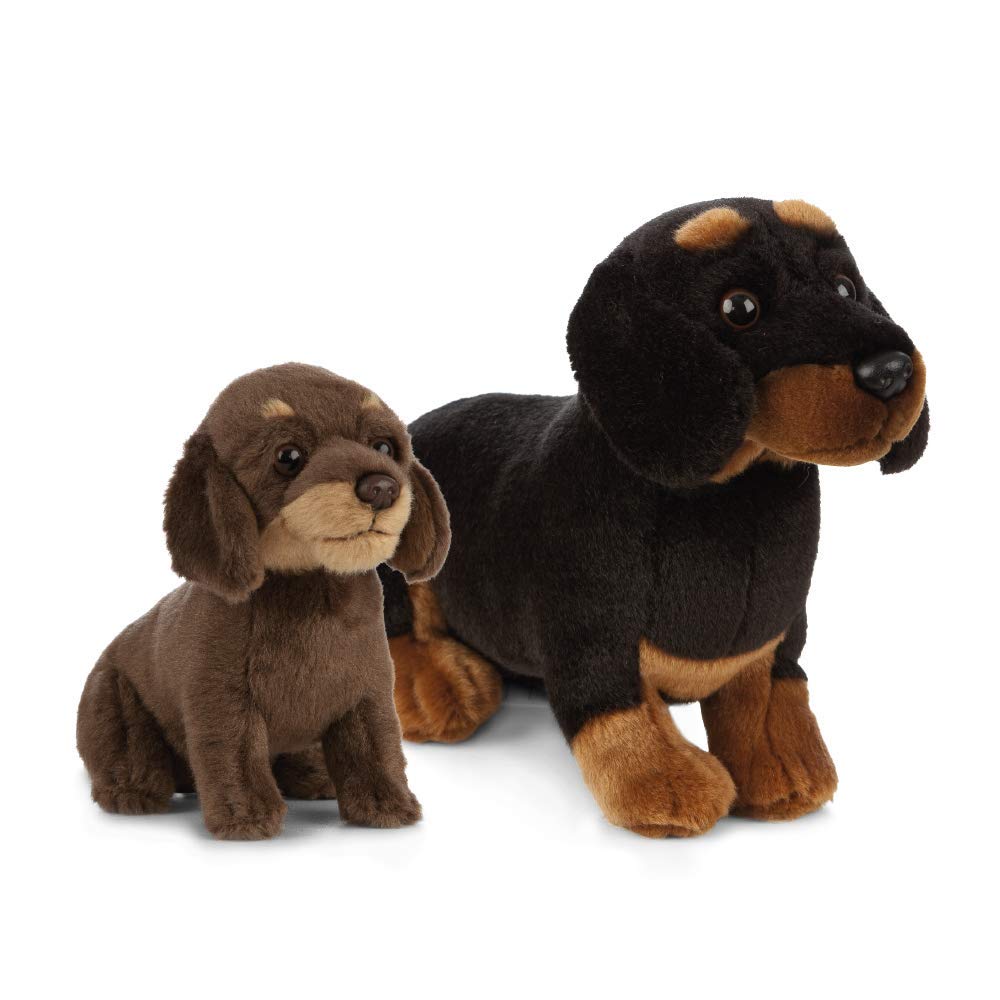 Living Nature Soft Toy Gift Bundle - Plush Dachshund, Sausage Dog (20cm) & Puppy (16cm), Black & Brown