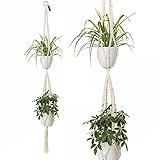 2 Tier Macrame Plant Hanger by TimeYard - Handmade indoor hanging Planter Pot Holder - Modern Boho Home Decor - 2 Pcs Ceiling Screw Hooks