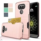 LG G5 Case,AnoKe [Credit Card Slots Holder][Not Wallet] Hard Plastic PC TPU Soft Hybrid Shockproof Heavy Duty Protective Cover Case For LG G5 KC2 Rose Gold Newest