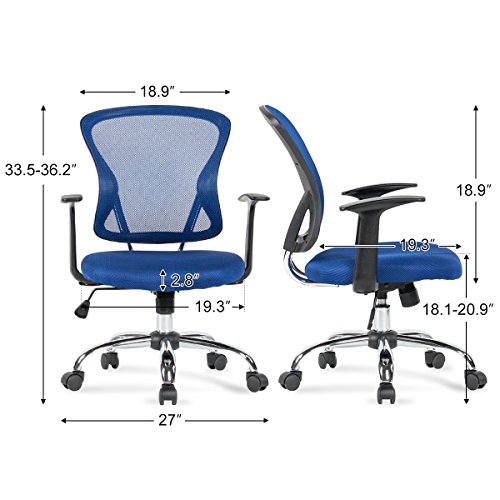 YAMASORO Office Mesh Task Chair Mid Back Swivel Computer Desk Chairs with Backrest,Armrest and Adjustable Seat Height for Home Office Conference Room (Blue-7425)