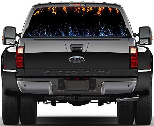 Beach345sley Blaze Fire Flame Decal Pickup Truck Rear Windows Graphic Decal Vinyl Film Vinyl Decal See Thru Window Sticker 09044 14x53"