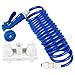 Dura Faucet RV Exterior Quick Connect Spray Faucet with a 15 Foot Coil Hose and Multi-Spray Nozzle - for Recreational Vehicles, Motorhomes, Campers, 5th Wheels, and Trailers (White & Blue)