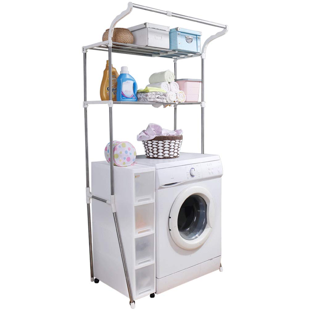 Hershii Over The Toilet Storage Shelf Bathroom Space Saving Organizer Rack Adjustable Stand 2-Tier Wire Shelving Units with Clothes Hanging Rod Rail and Transparent Spacer - Ivory