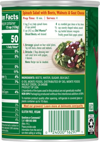 DEL MONTE FRESH CUT CANNED BEETS SLICED CANNED VEGETABLES, 14.5 OZ CAN