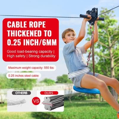 Happybuy 100ft Zipline Kit for Kids & Adults - 500lb Capacity, Quick Setup, Stainless Steel Spring Brake, Safety Harness & Seat