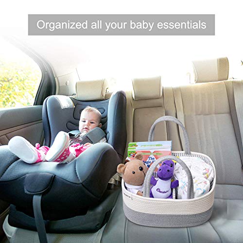 Baby Diaper Caddy Organizer Nursery Storage Bin with Removable Divider, Cotton Rope Infant Diaper Basket Car Organizer for Diapers Wipes Toys Baby Shower Caddy Gifts - Thumbnail 5
