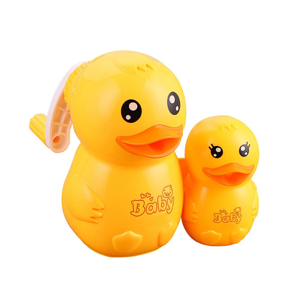 2 in 1 Cartoon Pencil Sharpener - Hand Crank Desktop Sharpener, Cute Mommy Duck & Baby for School Kids - Yellow Duck