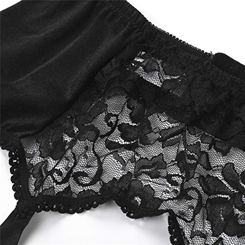 Women's Sexy Lace Garter Belt with 6 Straps Metal Clip Suspender for Thigh High Stockings Black S