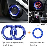 3pcs,for 10th Gen Civic A-Pillar Loudspeaker Decorations Circle Rings,Anodized Aluminum Car Door Audio Speaker Trims,Start/Stop Push Button Cover Ring,for Honda Civic 2016 2017 2018 2019 (Blue)