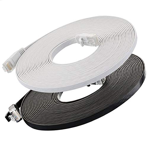 Cat6 Ethernet Cable Flat 25ft (Black and White) (at a Cat5e Price but Higher Bandwidth) Internet Network Cable - Cat 6 Ethernet Patch Cable Short - Computer Cable with Snagless RJ45 Connectors