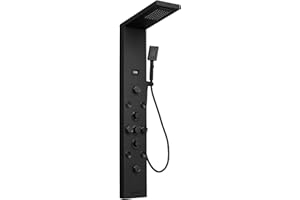 Bathfinesse Shower Panel, Shower Tower, Bathroom Shower Panel Tower System, 6 IN 1 Shower Functions, Stainless Steel Wall Mounted, Black