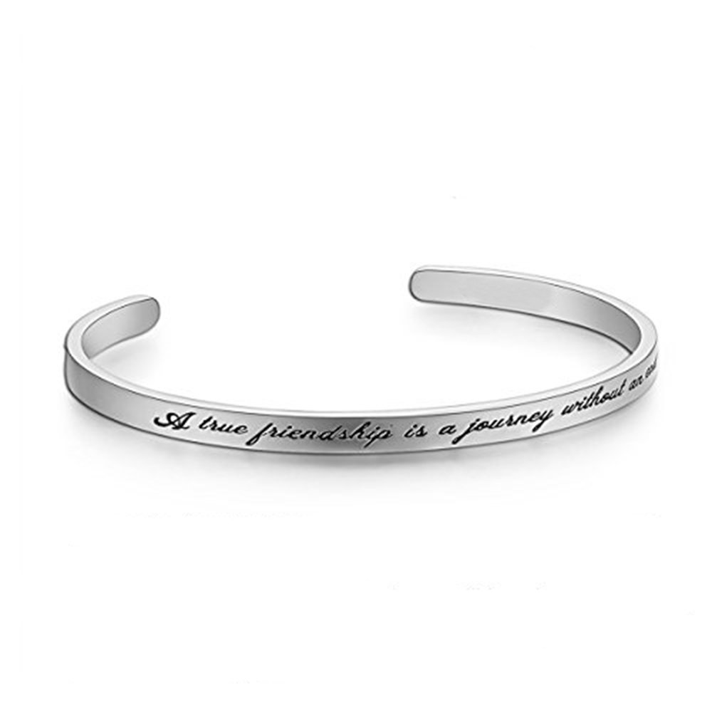 Forleiton Wide Cuff Bracelet Bangle Engraved A true friendship is a journey without an end Inspirational Jewelry Gift (Gold) (Silver)