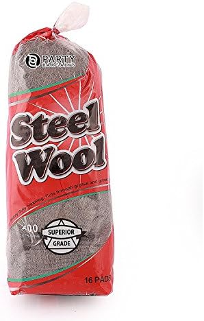 Party Bargains Steel Wool Pads Grade 00, Fine Scouring Scrubbing and Finishing Pads, 16 Pack, Pot Scrubbers, Priming, Cleaning Kitchen, Bathroom, Sink