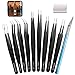 Bionso Precision Tweezers Set, 9 PCS Premium ESD Tweezer set, 1 PCS Craft Knife and 10 PCS Spare Blades. Anti-Static Stainless Steel Tweezers Kit and Knife for Electronics, Craft, Soldering, etc.